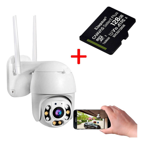 Camara Ip Full Hd Exterior Wifi Sensor Movimiento + Memoria Color Blanco