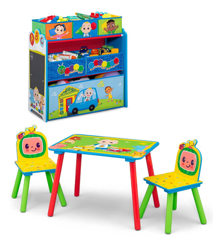 Set Infantil Mesa Mesita Con 2 Sillas Y Juguetero Cocomelon