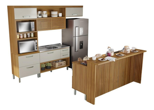 Cozinha Completa Mdf 6 Pç Nesher Princesa Marrom Off White