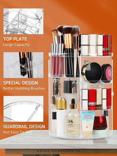 Imagen 7 de 10 de Organizador Maquillaje Gira 360* Acrílico Transp.ajustable