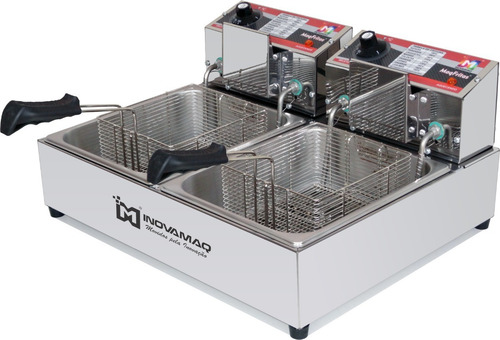 Imagem 1 de 7 de Fritadeira Elétrica Profissional 2 Cubas - Fm-10l - 220v