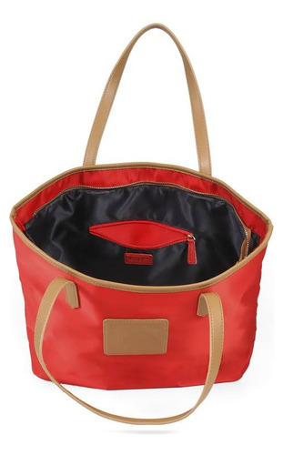 Bolso Cloe Tote Textil Camel Gran Capacidad Logo Frontal