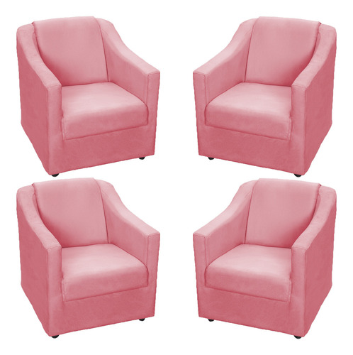 Kit 4 Poltronas Para Sala De Estar Refoçadas Suede Cores Cor Rose Desenho do tecido Suede Liso