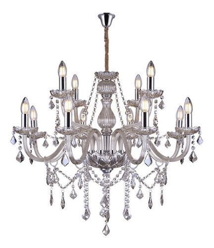 Lustre Taschibra Glam Maria Tereza Cristais Champanhe 12xe14 Cor Conhaque 110V/220V