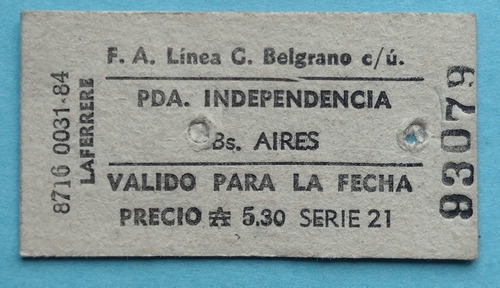 Boleto De Parada Independencia A Estación Buenos Aires 