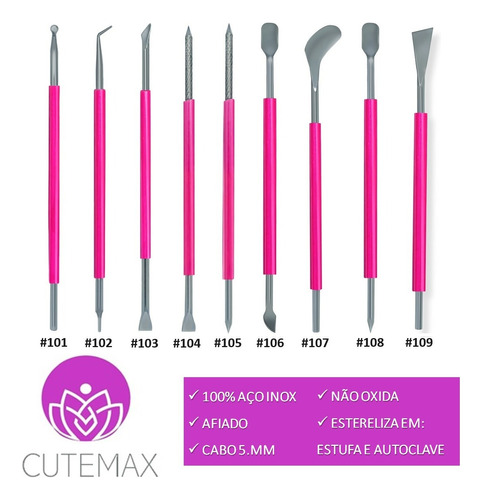 9 Palito Unha Bastão Desencravador Espátula Silicone Cutemax