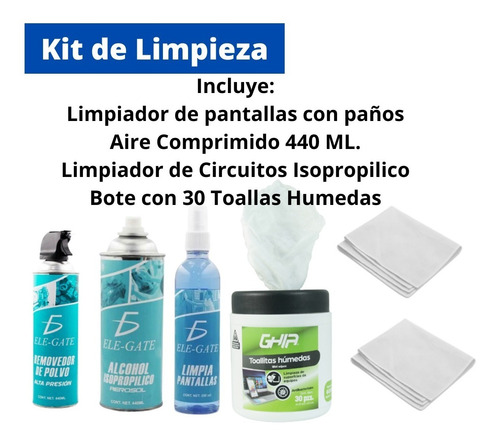 Imagen 2 de 8 de Kit De Limpieza 5 Pz Aire Comprimido Toallas Húmedas Alcohol