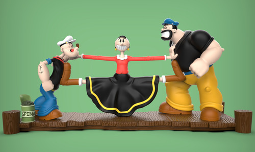 Figuras 3d Popeye El Marino Diorama Con Olivia Y Brutus