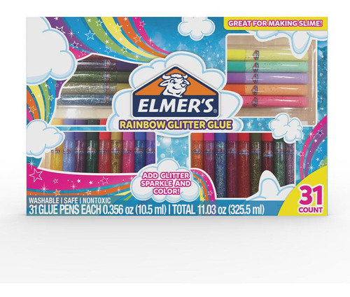 Kit Elmers Adhesivo Rainbow Glitter Glue 31 Piezas Slime