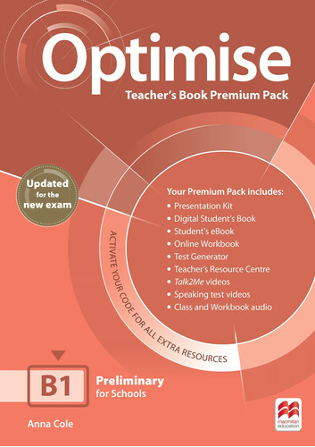 Optimise B1 Update Exam - Teacher's Book Premium Pack, de Cole, Anna. Editorial Macmillan, tapa blanda en inglés internacional