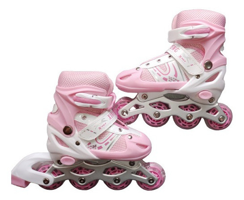 Imagen 3 de 4 de Patines En Línea De Niña Luz Led Ajustables Color Rosado