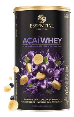 Açaí Whey Protein - Hidrolisado Isolado - Essential - 360g Sabor Açaí Com Banana