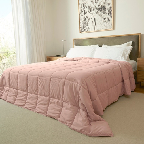 Plumón Queen 600 Hilos Full Blanc 4 Estaciones Tacto Algodón Rosa Claro Lisa