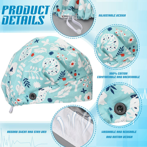 6 Gorros De Bouffant Con Botones, Turbante Elástico, Gorro