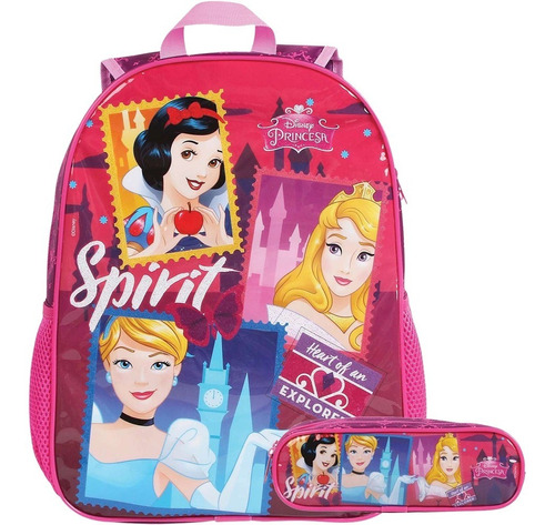 Mochila Das Princesas Easy Costas Alça E Estojo Kit Escolar 