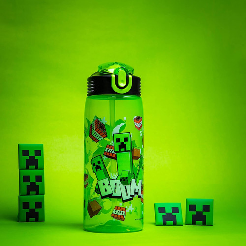 Zak Designs Botella Diseño De Minecraft, Plástico 16 Y 25 Oz Minecraft 25 Oz