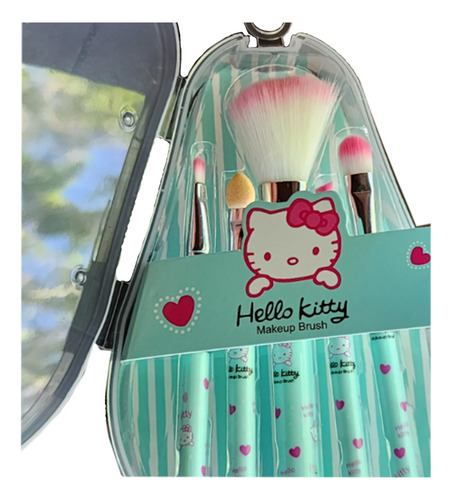 Set 5 Brochas Para Maquillaje Hello Kitty Rosa O Verde Kawai