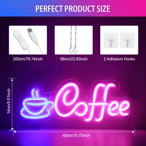 Letrero De Café Led Neón Luminoso Led Anuncio Decoración Luz
