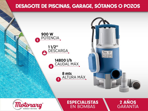 Imagen 2 de 9 de Bomba Desagote Agua Sucia Motorarg Sapas 900 900 Watts