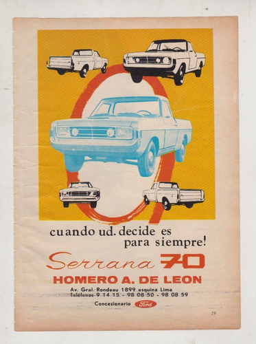 1970 Publicidad Camioneta Utilitaria Serrana Uruguay Vintage