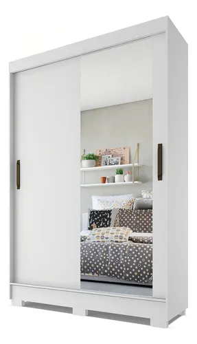 guarda roupa solteiro 2 portas com espelho cancun branco maxel