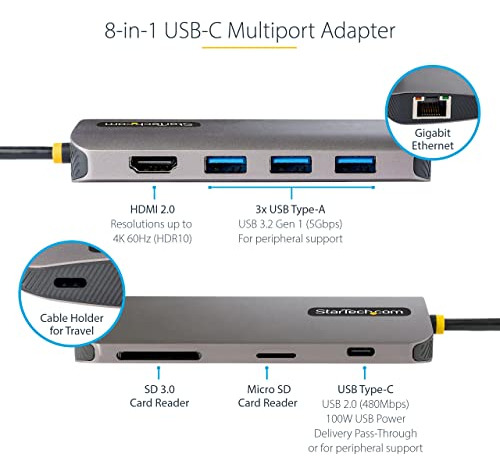 Startech.com Adaptador Multipuerto Usb C, 4k, 60 Hz, Hdmi, 3