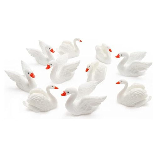 10 Piezas De Figuritas De Cisnes Blancos, Modelo De Plã...