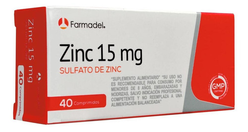 Zinc 15mg - Farmadel, Sulfato De Zinc (40 Comp)