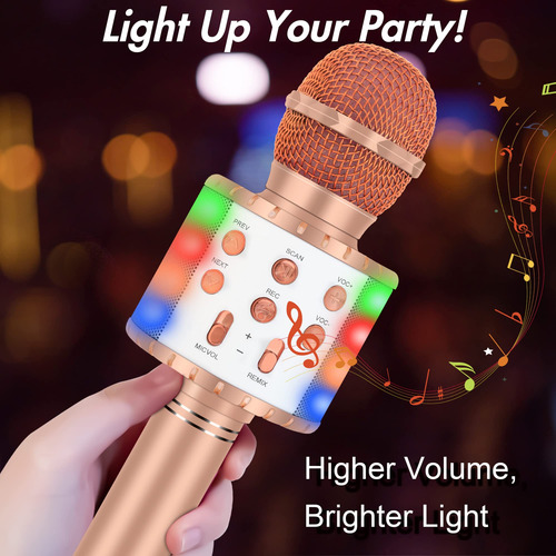 Karaoke Machine Winique For Kids Bluetooth W/ Led Rose Gold