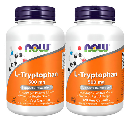L-triptofano 500mg Now Foods L-tryptophan 120 Veg Caps 2un Sabor Sem sabor