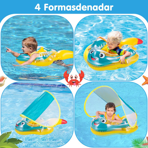 Flotador Inflable Para Bebés Con Toldo Solar Desmontable Pez Diablo