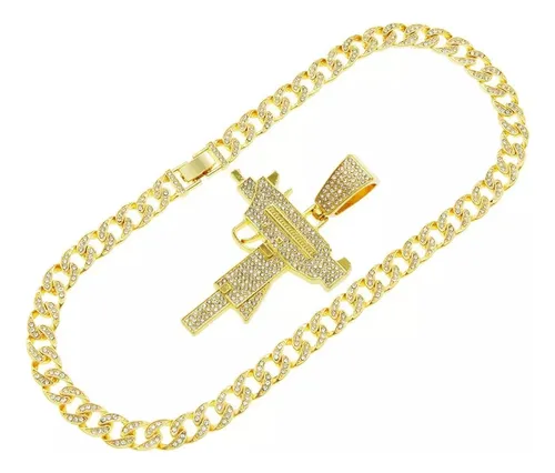 Collar De Cadena Cubana Y Amuleto Con Strass P/man