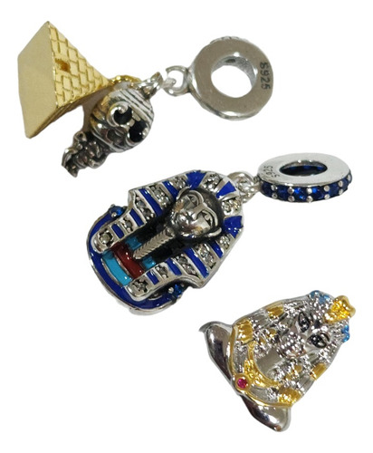 Dije Charm 3 Pz Tutankamon Nefertiti Tutankamon De Plata +k9