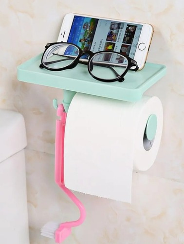 Porta Confort Baño Rollo Con Repisa Adhesiva Para Soporte Mj Color Blanco