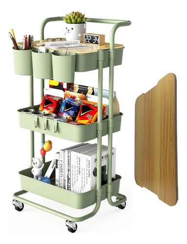Carrito Rodante De 3 Niveles Con Mango De Metal, Mesa Superi