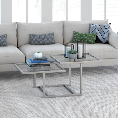 Homeroots 43 Silver Glass Square Coffee Table With Two