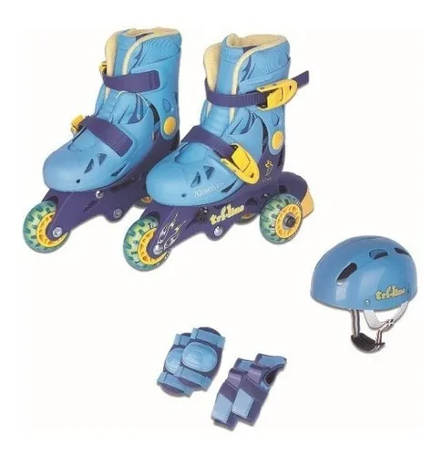 Patins In Line Infantil Kit De Segurança Azul 26-29