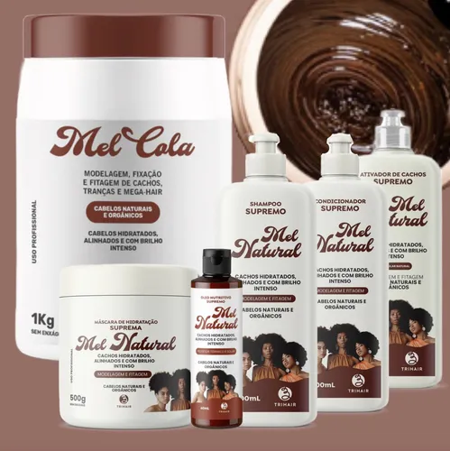 Mel Cola Trihair 1kg + Kit Mel Natural Linha Completa