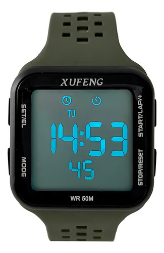 Relógios Digital C/ Cronometro De Pulso A Prova Dagua Correia Da Cor Do Relógio Bisel Verde Militar Xf-346 Fundo Cinza