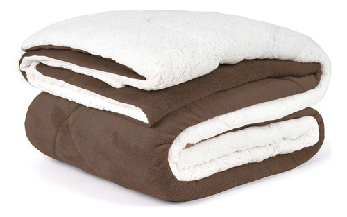 Coberdrom Casal Edredom Sherpa Dupla Face 2,40m X 2,20m Frio Cor Tabaco Armazem Dos Enxovais