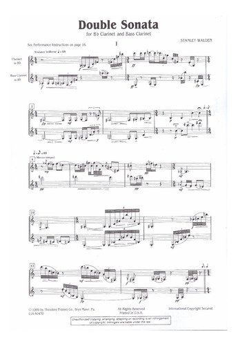 S. Walden: Double Sonata For Bb Clarinet And Bass Clarinet.