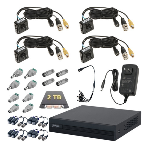 Kit 4 Camaras Dahua Espia Metalicas Interior Dvr 8 Canales Color Negro