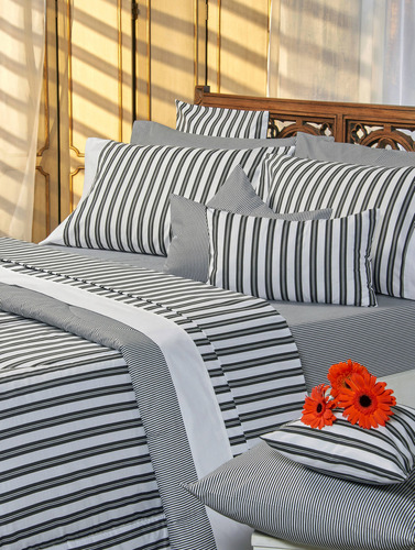 Sabanas Stripes 144 Hilos Danubio - King Color Negro Diseño De La Tela Rayas