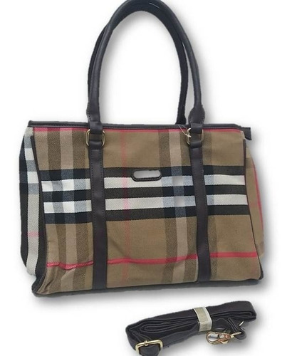 Imagen 1 de 6 de Bolso De Dama Diseño Tipo Franela Cuadros Café Vel4gt30
