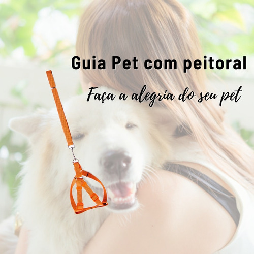 Coleira Corporal Para Cachorro Pet Com 1,20 Mt Cor Laranja