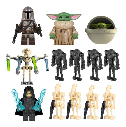 Imagen 1 de 8 de Pack Figuras Star Wars Mandalorian Baby Yoda Droides