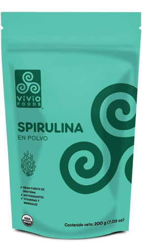 Vivio Foods, Spirulina Orgánica En Polvo, 200 Gramos