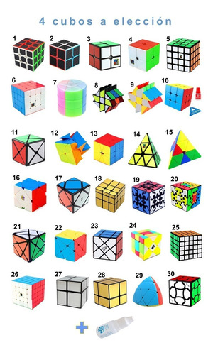 Combo X 4 Cubos Originales A Elección Rubik + Lub. Gan 10 Ml