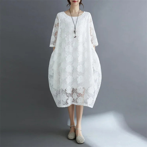 Vestido Largo De Encaje Para Mujer De Talla Grande, Estilo É