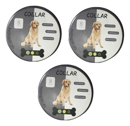 Pack X3 Collar Antipulgas Perro Repelente Garrapata 8 Meses